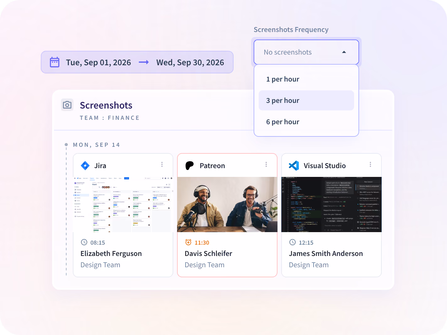 A client view showing hours and screenshots for one account's projects.