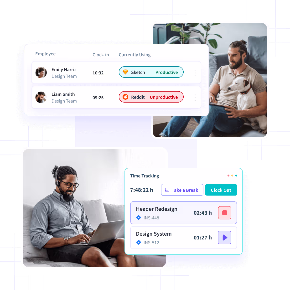 Insightful dashboard showing employee time on projects and tasks