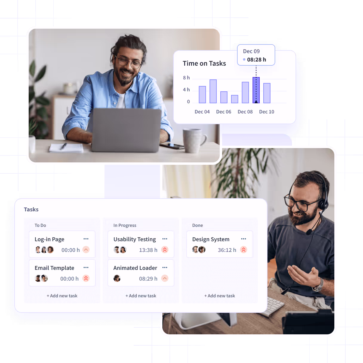 Insightful dashboard showing employee time on projects and tasks