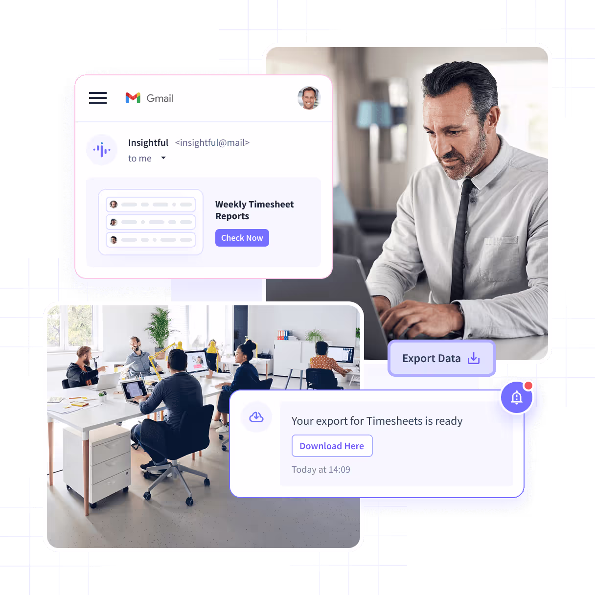 Insightful dashboard showing employee time on projects and tasks